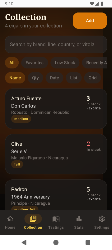 Cigar Journal collection screen