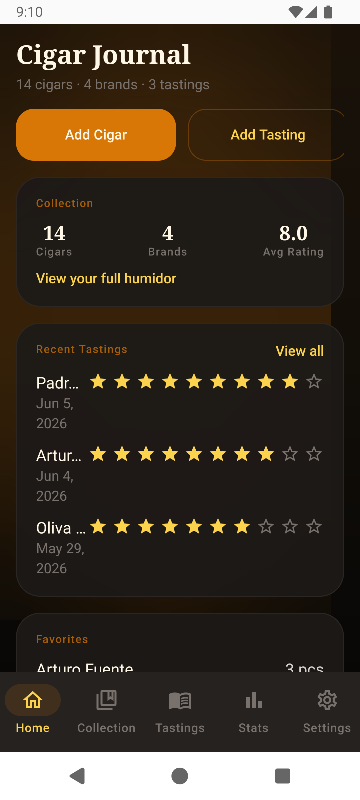 Cigar Journal home screen